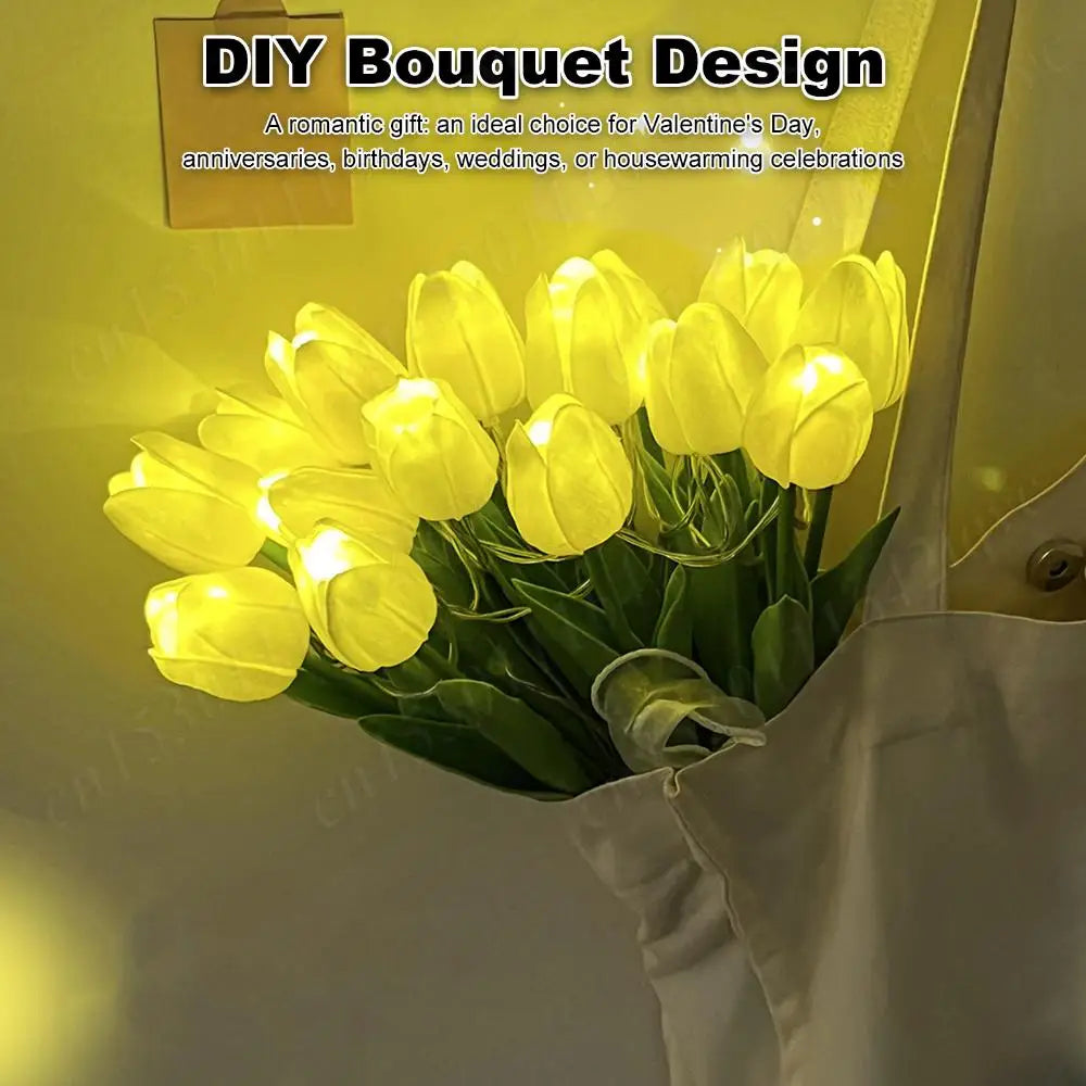Illuminate Your Space with 15Pcs Elegant Tulip Shaped LED Night Lights - Battery Powered Floral Decor for Bedrooms
