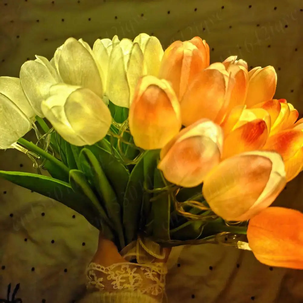 Illuminate Your Space with 15Pcs Elegant Tulip Shaped LED Night Lights - Battery Powered Floral Decor for Bedrooms