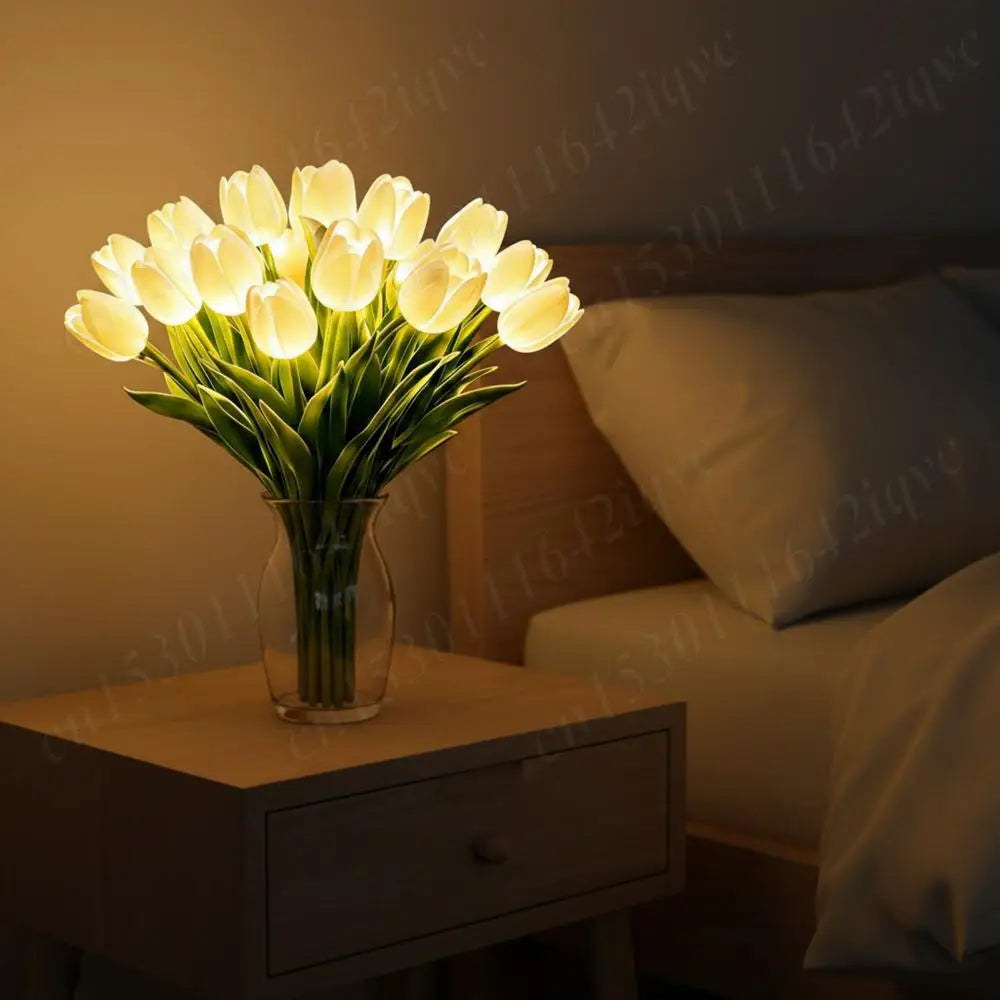 Illuminate Your Space with 15Pcs Elegant Tulip Shaped LED Night Lights - Battery Powered Floral Decor for Bedrooms
