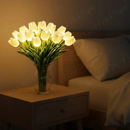 Illuminate Your Space with 15Pcs Elegant Tulip Shaped LED Night Lights - Battery Powered Floral Decor for Bedrooms