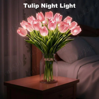 Illuminate Your Space with 15Pcs Elegant Tulip Shaped LED Night Lights - Battery Powered Floral Decor for Bedrooms